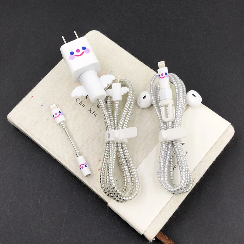 1 Cue мультфильм защита для usb-кабеля Набор для Iphone X XS XR спиральный кабель Стикеры для намотки протектор для наушников Шнур для Iphone 8 8plus - Цвет: 1