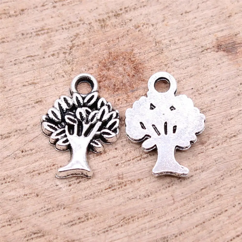 

Tree Charms For Jewelry Making Findings Handmade DIY Craft 40pcs Antique Silver Color 15x11mm