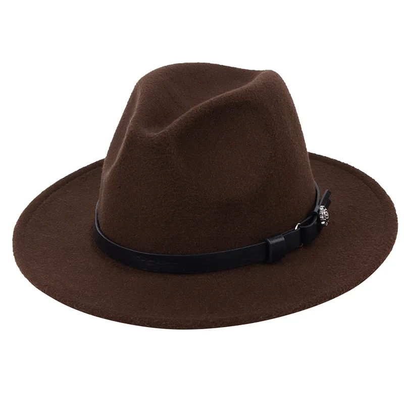 

ZLD new men women Fedoras hat fashion Classic gentleman jazz hats Lady Belt decoration Flat Brim Casual Solid Color Felt caps