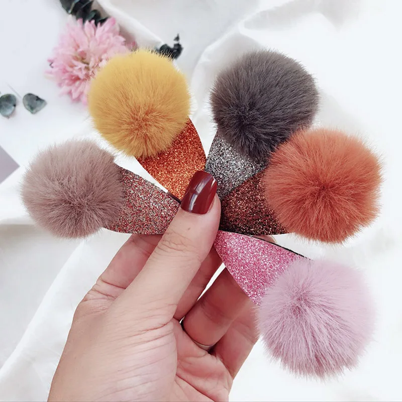 

1Pcs Girls Hairpins With Small Lovely Soft Fur Pompom Mini Ball Gripper Hairball Pom Hairclips Children Hair Clip Soft Faux Fur