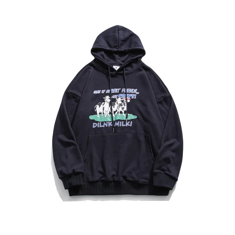 Одежда для пары свитер с длинным рукавом и капюшоном коровьим принтом мужская