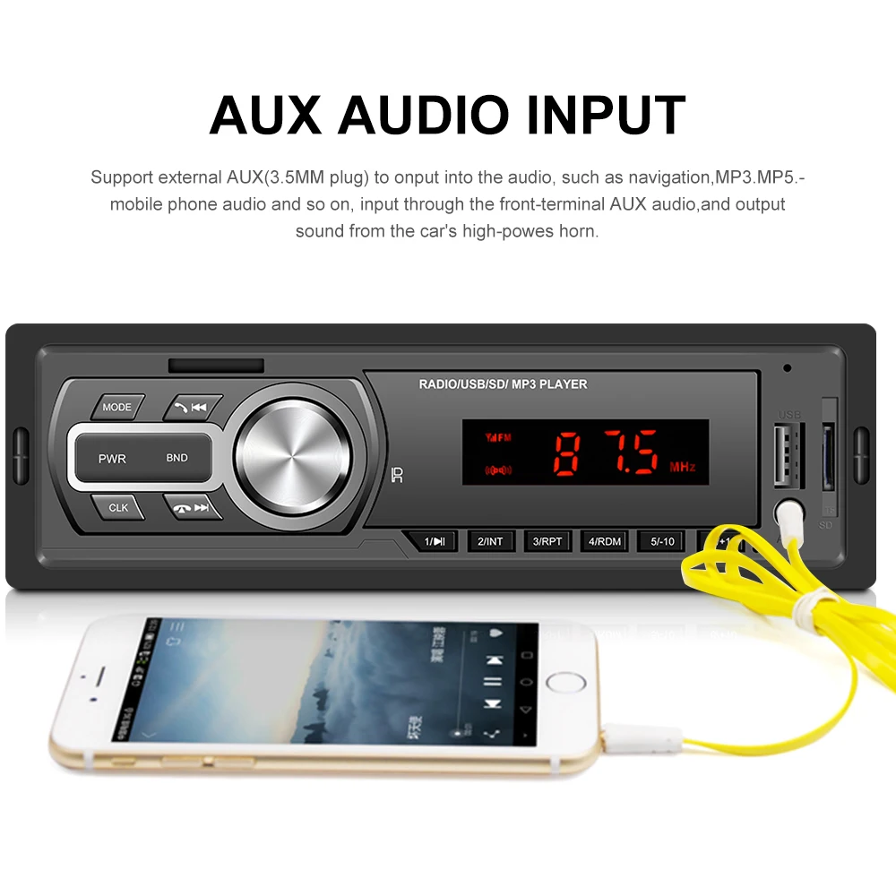 Автомагнитола Podofo 1 DIN 12 В Bluetooth-аудио MP3-плейер USB/SD/AUX-IN с пультом управления |