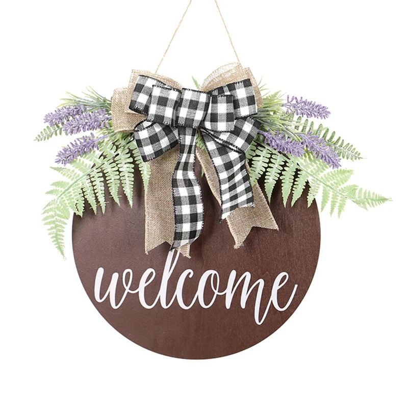 

Welcome Sign for Front Door Wooden Hanging Sign Lavender Wreath for Front Porch Outdoor Restaurant Home Decoration