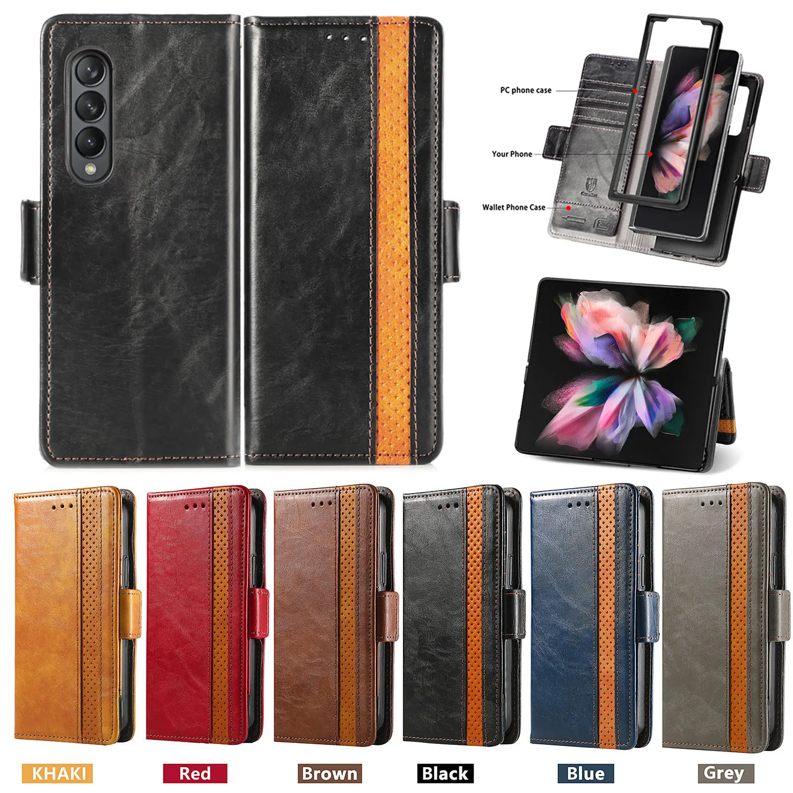 

Чехол-книжка из искусственной кожи для Samsung Galaxy Z Fold 3