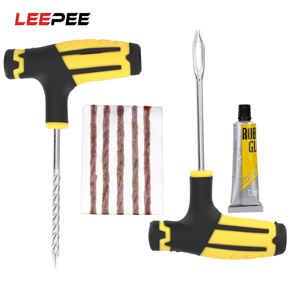 

LEEPEE Tire Repair Kit Car Tire Repair Tool Car Accessories Puncture Plug Studding Tool Set Auto Bike Tubeless Tire Cement Tool
