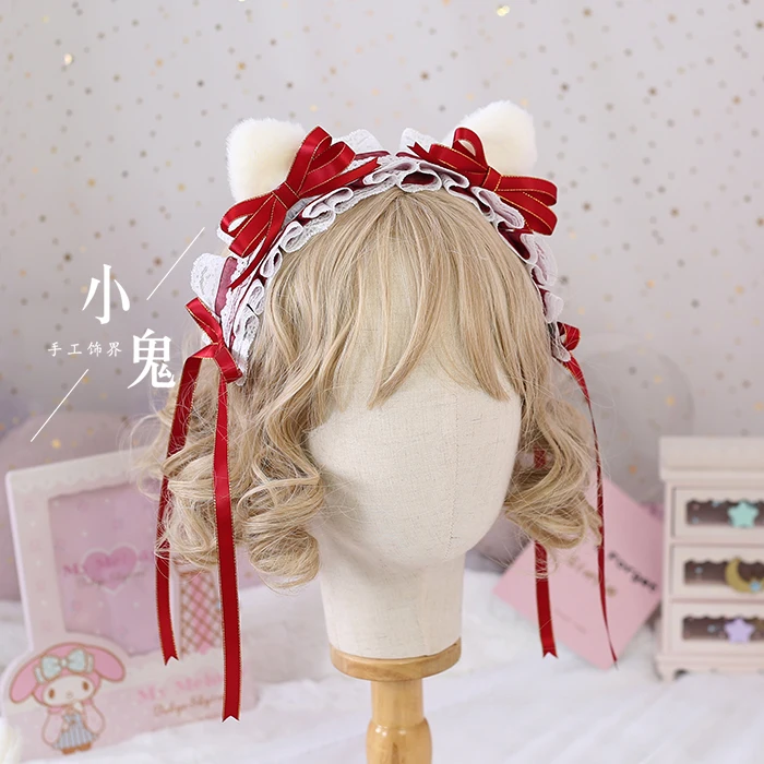 Высокое качество ручная работа японский стиль милый бант кошачьи ушки KC повязка