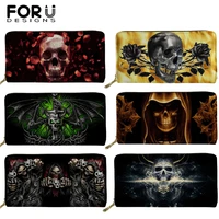 forudesigns gothic skull rose print womens luxury long wallets purse card holder passport cover ladies phone packet money bags