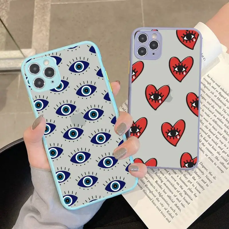 

Yinuoda Evil Eye Phone Case for iPhone X XR XS 7 8 Plus 11 12 13 pro MAX 13mini Translucent Matte Shockproof Case