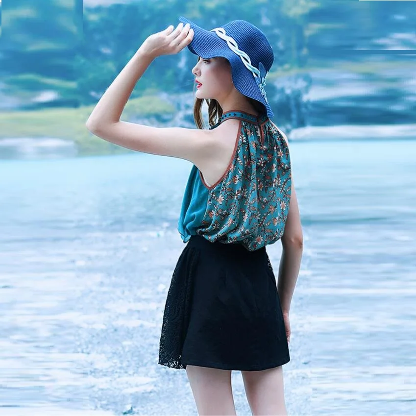 Женский комплект из двух предметов с винтажным принтом в стиле бохо костюм