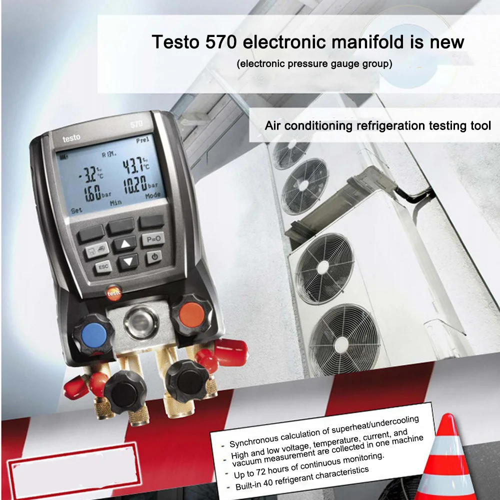 Комплект цифрового манометра Testo 570 2 4 клапана с зажимами датчик давления в