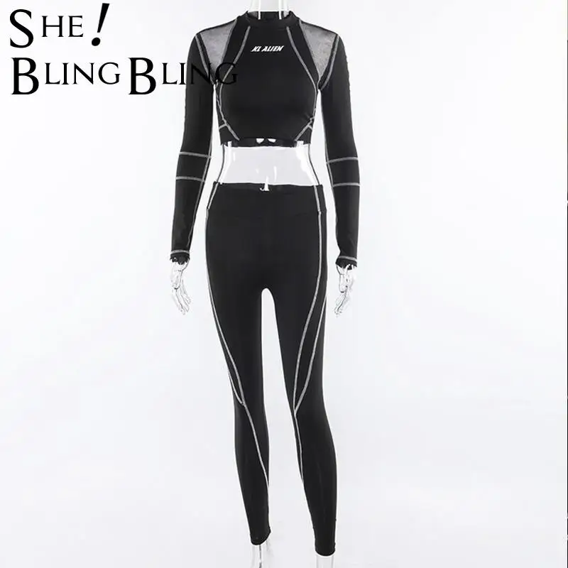 SheBlingBling летний черный спортивный костюм из 2 предметов Женский комплект с длинным