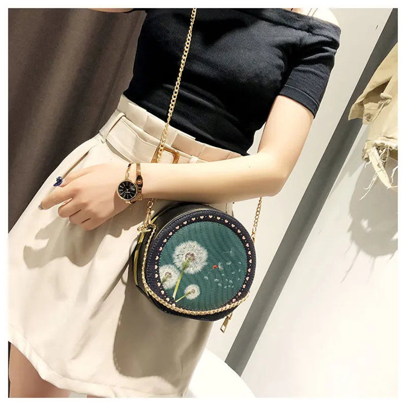 

New Cartoon Cute Small Round Bag Women PU Leathe Shoulder Bag Brand Designer Women Chain Crossbody Messenger Bags Mini Phone Bag