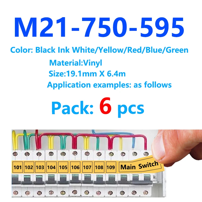 

6Pack M21-750-595 Bmp21 Plus M21 750 595 vinyl Label Tape Black On Blue for BMP21 Plus ID PAL Label Maker BMP21 LAB Label Print