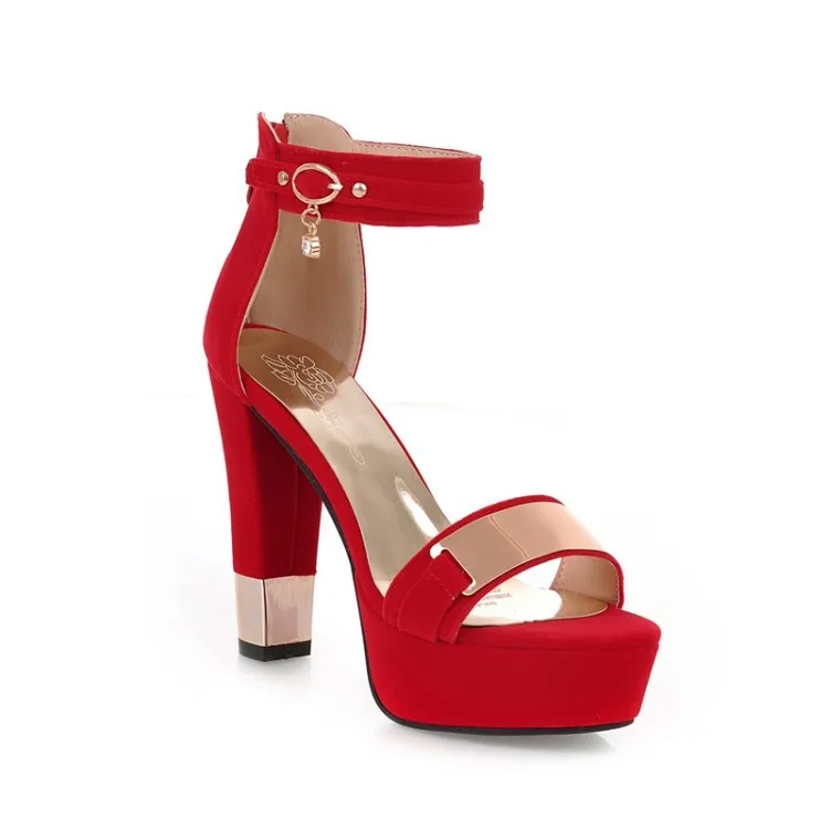 

Summer new women's shoes thick heel frosted water table one line buckle high heel open toe metal decorative sandals