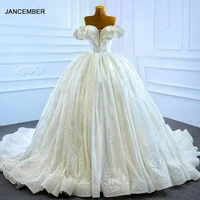 j67225 jancember new white wedding gown for women 2021 sexy v neck short sleeve lace up back crystal beading