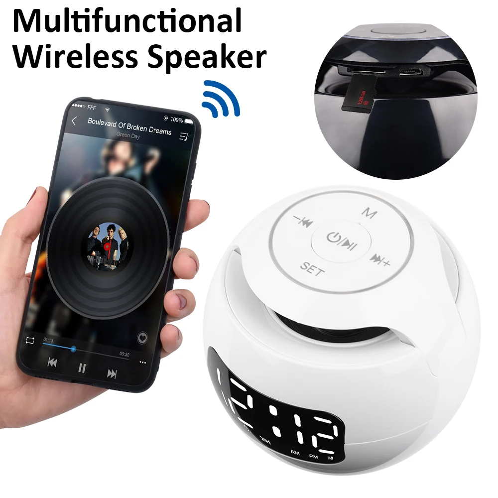 

Bluetooth 5.0 Speaker With Colorful Night Light TF Card Alarm Clock Noise Reduction Built-In Large Capacity Battery FM Radio