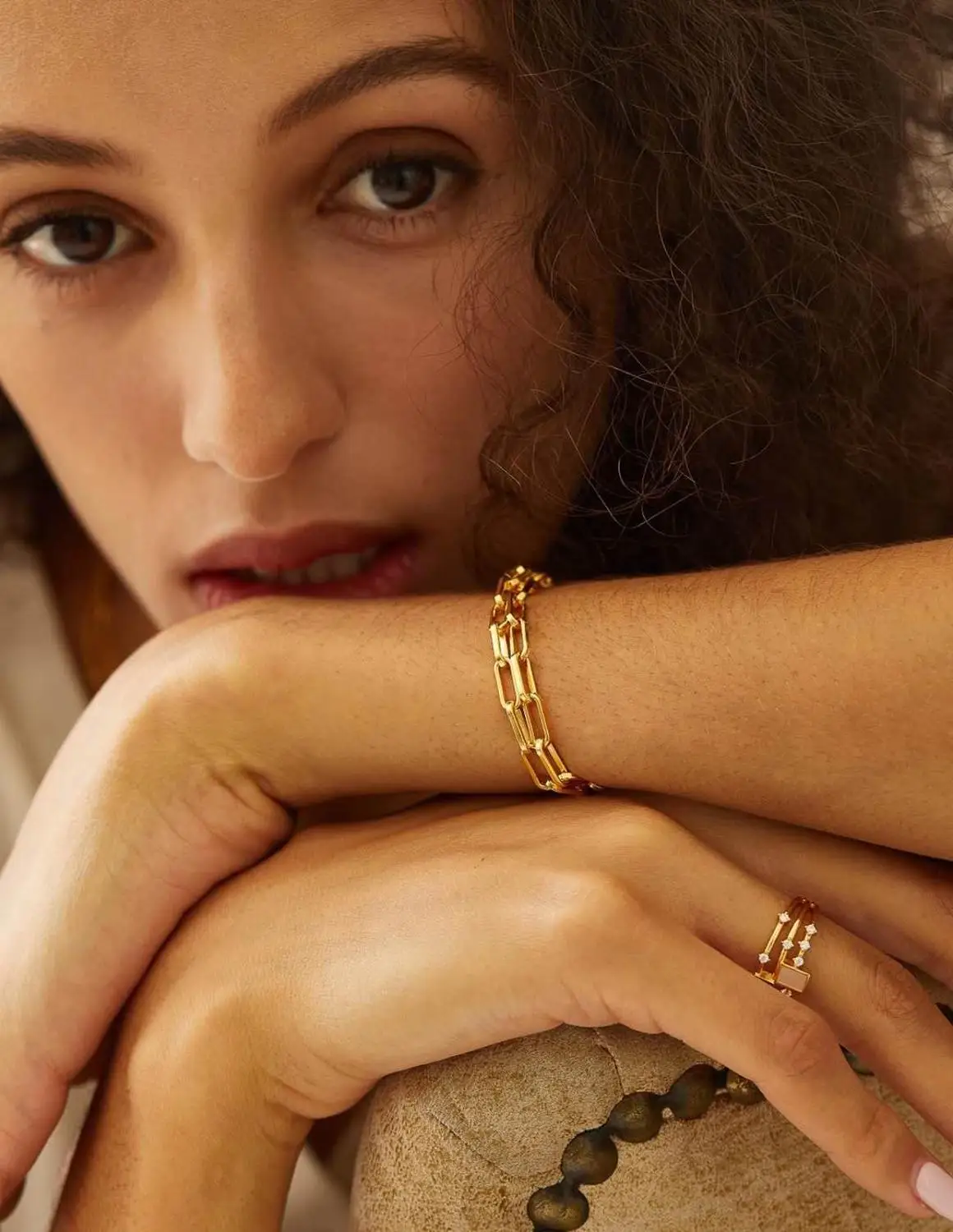 Женский двухслойный браслет из серебра 100% пробы под розовое золото | Украшения и