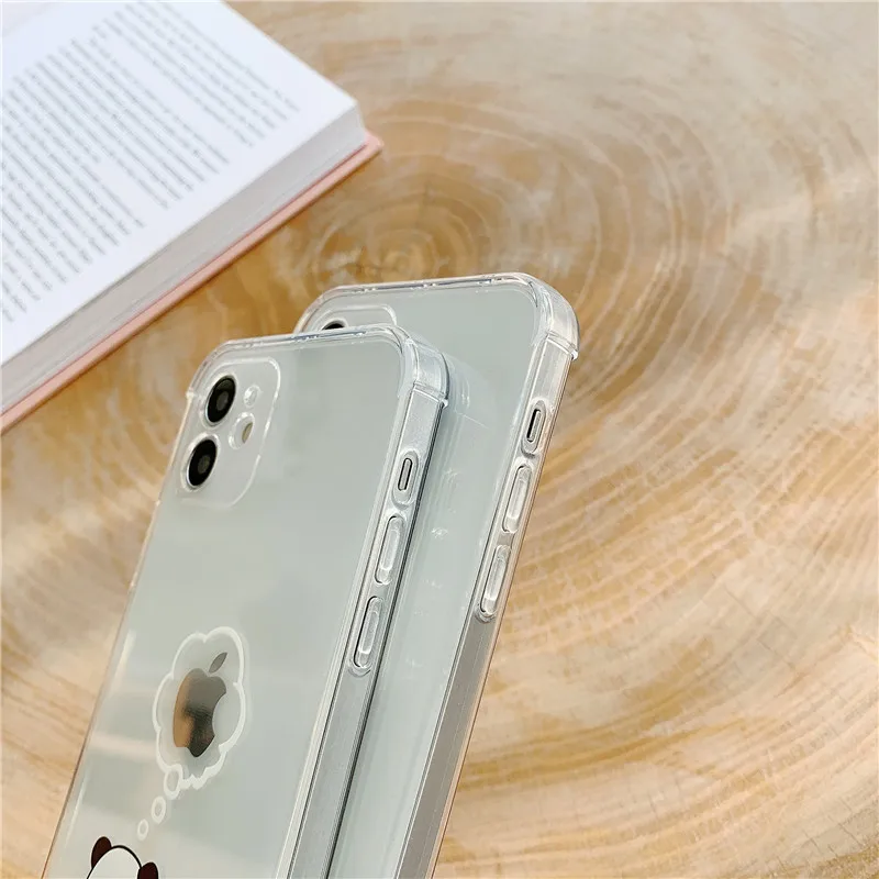 

Cartoon Polar Bear & Panda Square Clear Phone Case For iPhone 12 Mini 11 Pro Max 12 Pro XR XS Max 7 8 Plus X Soft Clear Cover