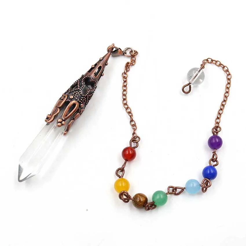 FYJS Unique Antique Copper Plated Hexagon Prism Rose Pink Quartz Pendant Stone Beads Chain Necklace Lapis Lazuli Chakra Jewelry | Украшения