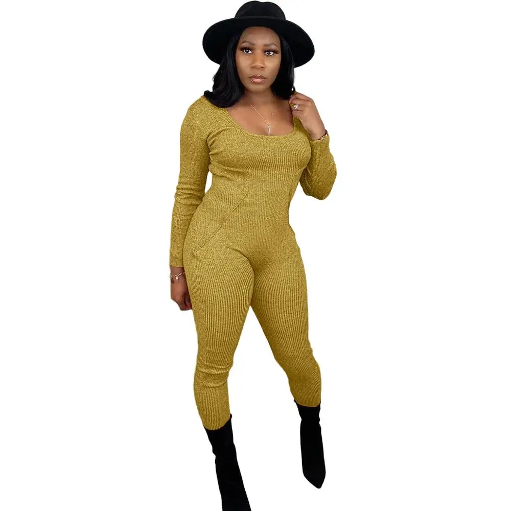 

Casual Sportwear Knit Rib Black Jumpsuit Sexy O Neck Backless Pencil Pants Leggings Bodycon Body Fitness Rompers Womens Jumpsuit