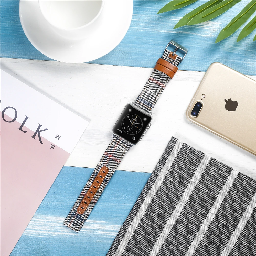 Холщовый ремешок для часов для Apple Watch 38 мм 42 мм 40 мм 44 мм нейлоновый кожаный ремешок для часов браслет для iWatch Series 5/4/3/2/1