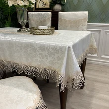 Rectangle Dinning Tablecloth Luxury Embroidery Lace Round Table Cover Flower Elegant Hollow Out Table Cloth Table Flag Towels