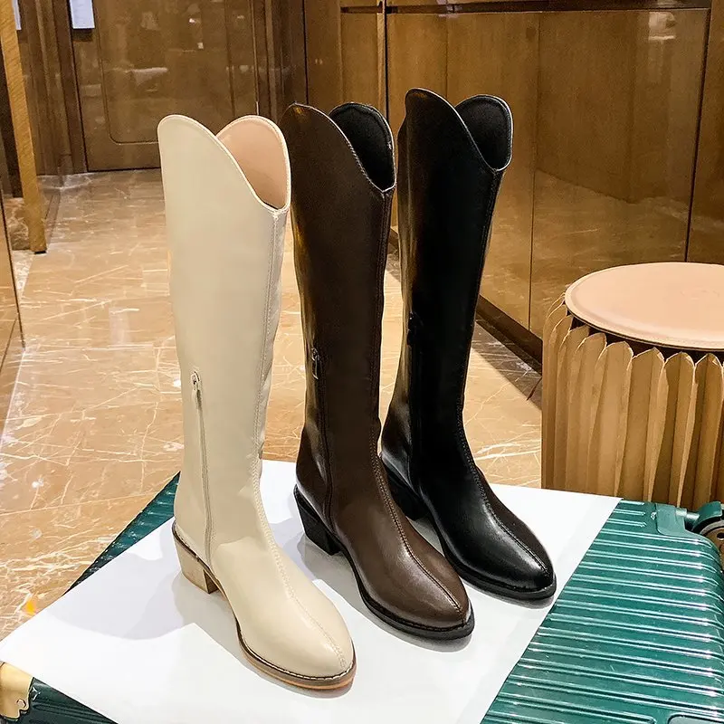 

Women Knee High Boots Ladies PU Hot Heels Platform Boots Women 2021 Autumn Winter Woman Shoes Fashion Female Motorcycles Boots
