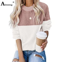 long sleeve patchwork womens sweaters casual pullovers o neck loose top streetwear 2021 autumn new female knitting pullovers