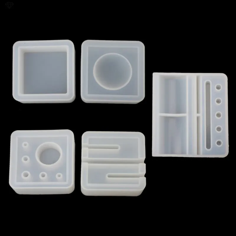 

5Pcs Silicone Mold Card Storage Pen Holder Pencil Holder Epoxy Resin Casting Mold Office Desk Ornaments Handmade Craft