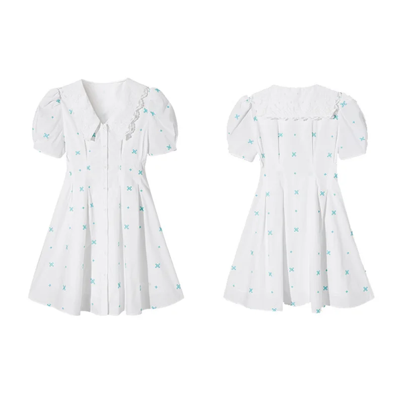 

Dress 2021 Female Floral Women's Summer Dress Button Casual Women's Dresses Folds Short Sleeve Loose Dresses Summer 2021 Ladies