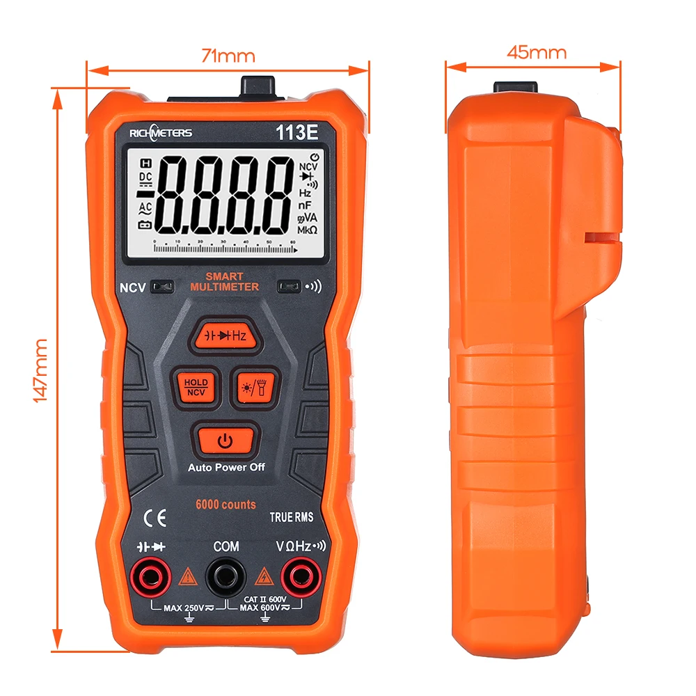 RICHMETERS RM113E NCV Digital Multimeter 6000 Counts Auto Ranging AC/DC Voltage Temperature Measuring Meter VS RM113A RM113D | Инструменты