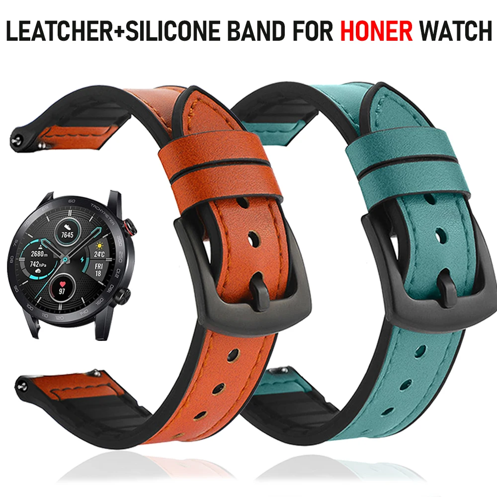 

20mm 22mm Strap for HONOR Magic Watch 2 42/46mm Sports Leather+Silicone Band for HONOR ES/GS Pro Watch Bracelet Watchband Belt