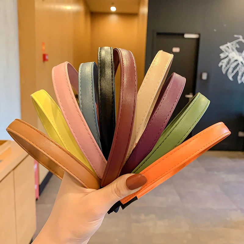 

Free Shipping ~ Simple All-Match out PU Leather Headband Candy Color Headband Internet Celebrity Girl's Hair Hoop Solid Color