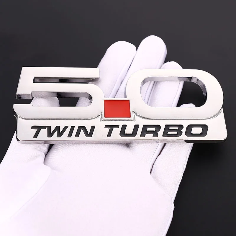 3D Metal 5.0 Twin Turbo Car Rear Trunk Emblem Sticker Decals Trim Front Hood Grill Badge for Ford Focus Mondeo Mustang Ranger | Автомобили