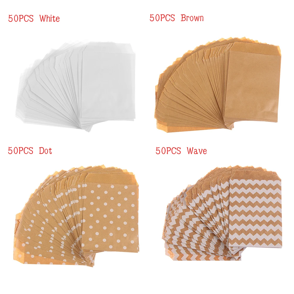 50 шт. крафт-бумажная коробка для попкорна в горошек с волнистыми полосками