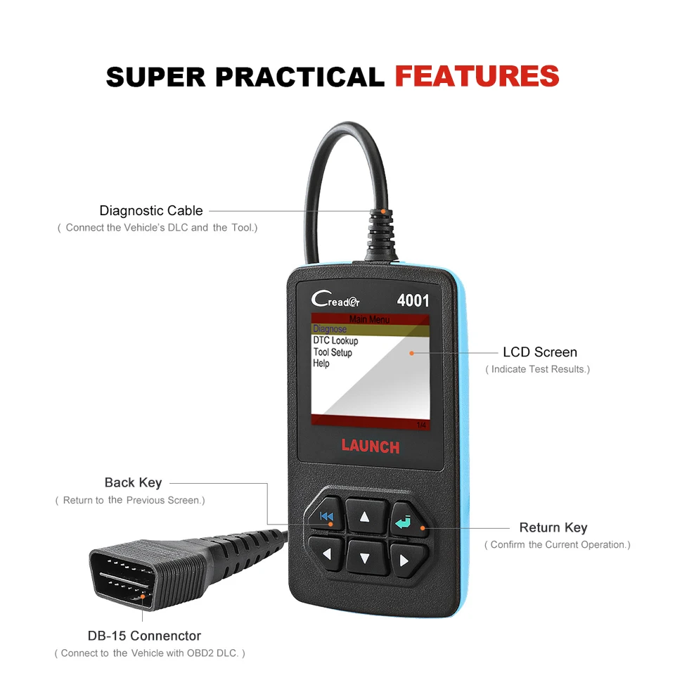 LAUNCH CReader 4001 CR4001 OBD2 автомобильный сканер автоматический диагностический инструмент для сканирования OBDII считыватель кодов неисправностей Автомобильная диагностика OBD 2