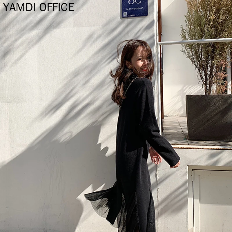 Осенне-зимние платья YAMDI 2019 женские корейские элегантные однотонные серые