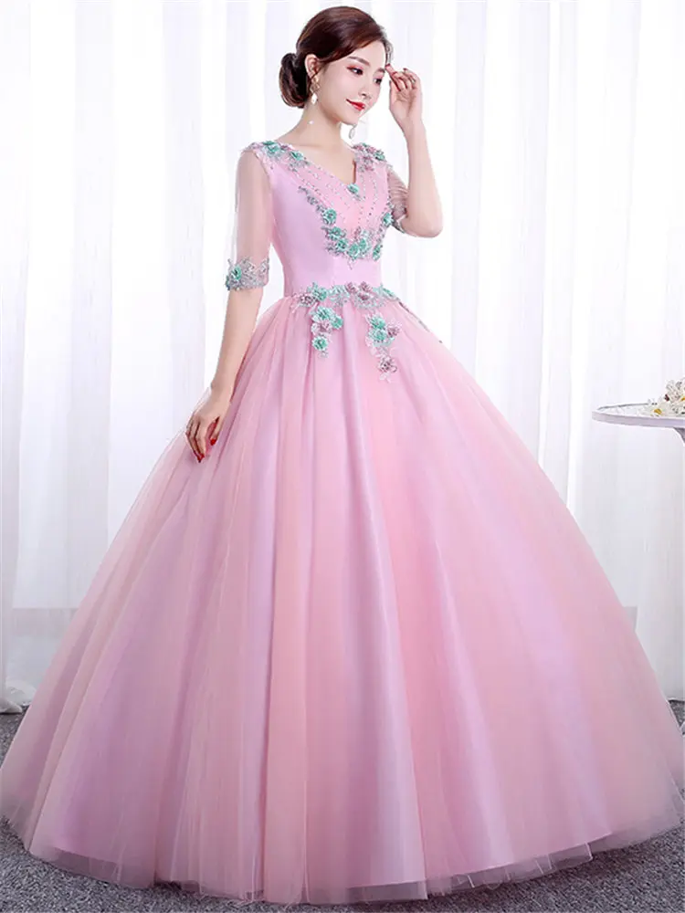 Это Yiya свадебное платье с коротким рукавом и аппликацией плюс размер Robe De Mariee v-образным вырезом элегантные свадебные тюлевые Бальные платья CH208