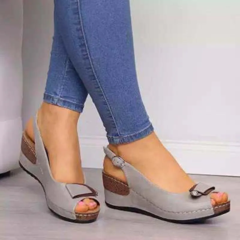 2021 New Women Summer Sandals Wedge Fish Mouth Buckle Shoes Casual Fashion Solid Beach Ladies Plus Size | Обувь