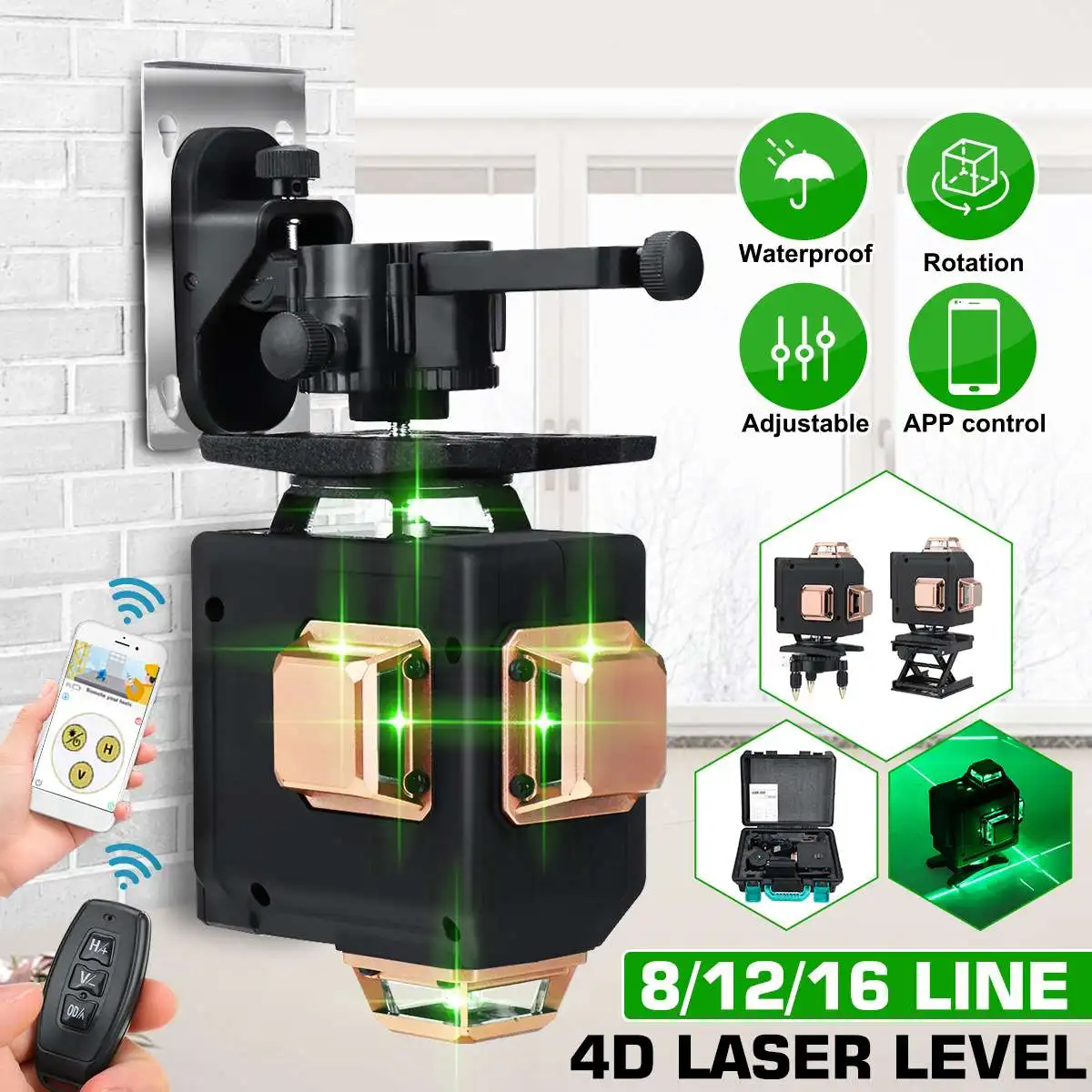 

Laser Level 16 Lines 4D Self-Leveling 360 Horizontal Green Laser Beam Line Horizontal Vertical Cross Lines Indoors and Outdoors
