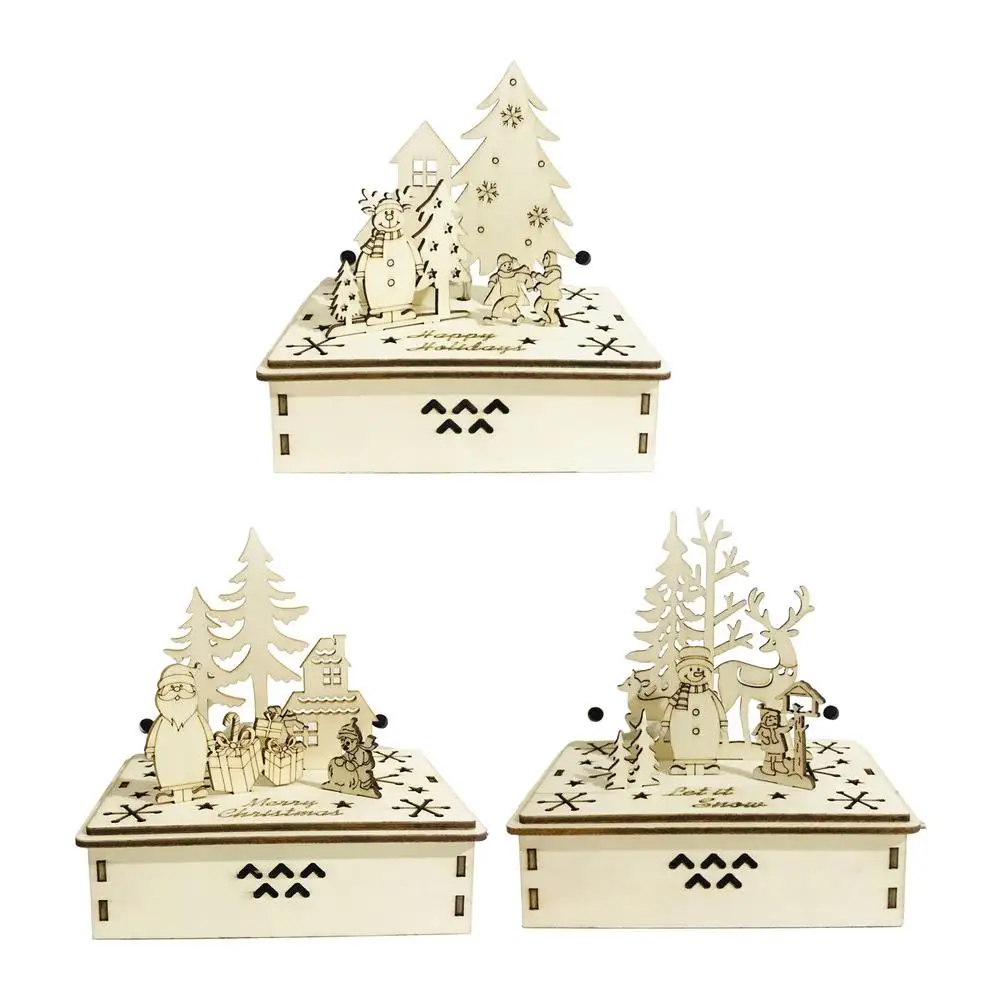 

Christmas Music Box DIY Fairy Theater Merry Christmas Wooden Music Box Kit Hand-Cranked Music Box With LED Wooden Puzzle For