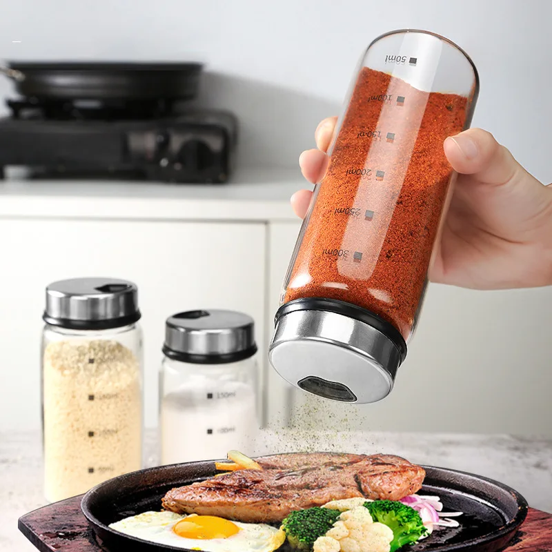 

Kitchen Supplies High Borosilicate Glass Seasoning Jar Spice Organizer Rack Organizer Canister Set Condiment Dispenser Storage