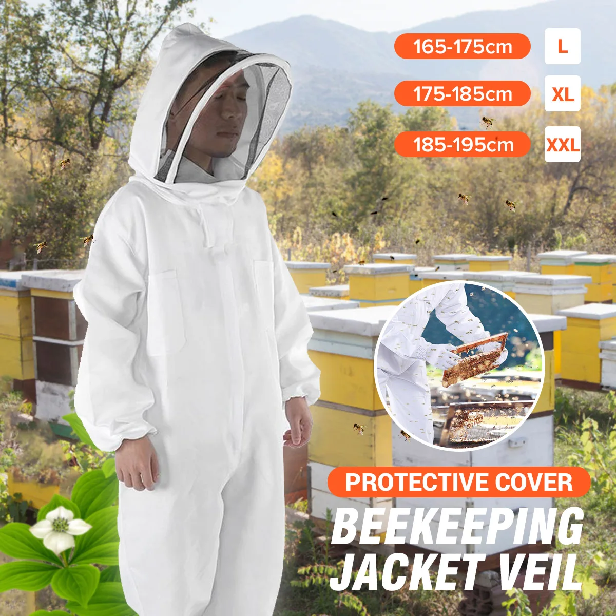 

Full Body Hooded Beekeeping Clothing Veil Hat Jacket Protective Coverall Beekeeping Suit Beekeepers Costume apicultura Equipment