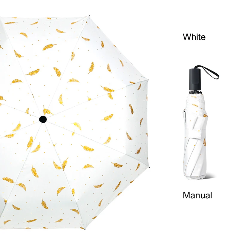 Manual White LIKE RAIN складные мини-зонтики для дождя, женский маленький зонт, детский зонт для девочки, креативный Карманный Зонт с принтом перьев, UBY04 - Цвет: Manual White