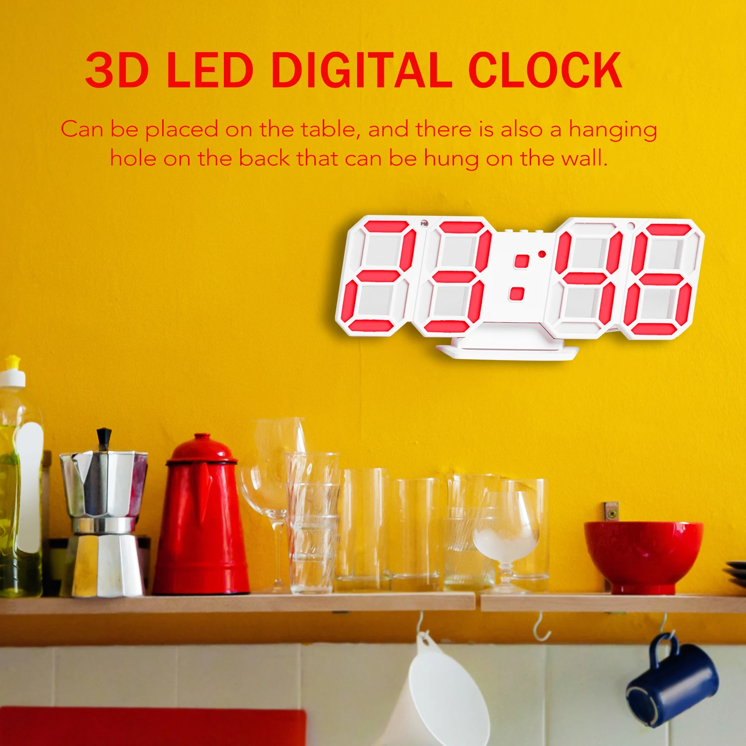 LED Digital Clock 3D Electronic Table Alarm Wall Glowing Hanging Clocks Temperature Display Home Decoration | Дом и сад