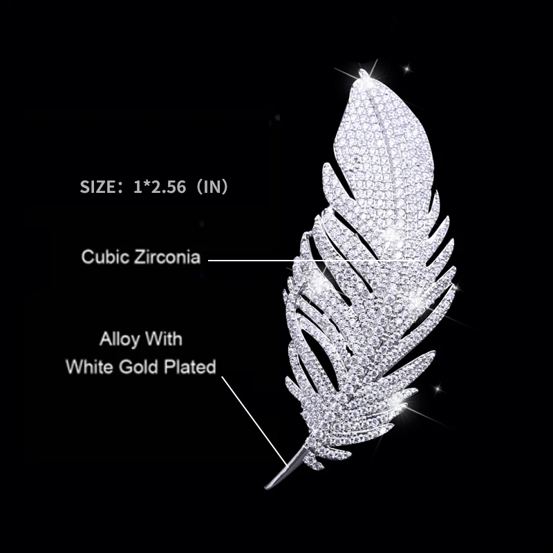 Большая прозрачная Брошь Стразы в форме пера искусственные украшения красивые