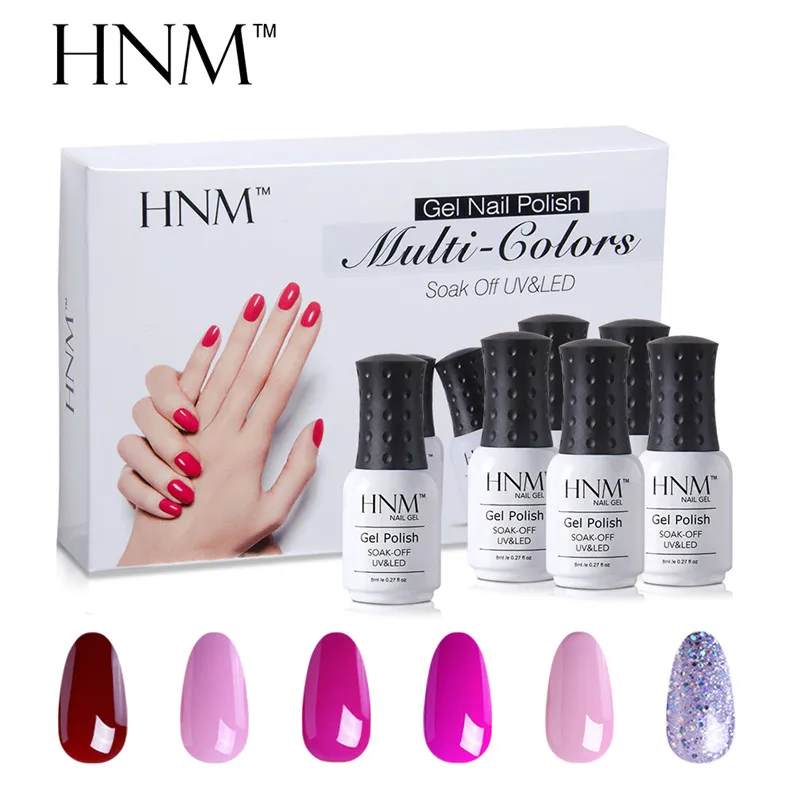 HNM 6pcs/set Nail Art Pure Color 8ML Gel Varnish Sets Nail Polish Kit Manicure UV Gel Lucky Gel Varnish Lacquer DIY For Nail Kit - Цвет: 5