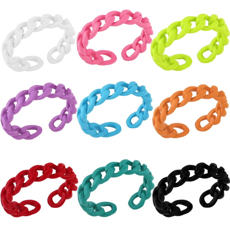

Y2K Candy Color Enamel Open Rings Colorful Geometric Chain Shape Metal Finger Rings For Women Girls Boho Fashion Jewelry Gift