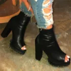 Женские ботинки из ПУ кожи, на высоком массивном каблуке