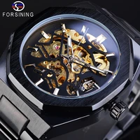 forsining skeleton watch black golden business mechanical watch waterproof automatic watch top brand luxury relogio masculino